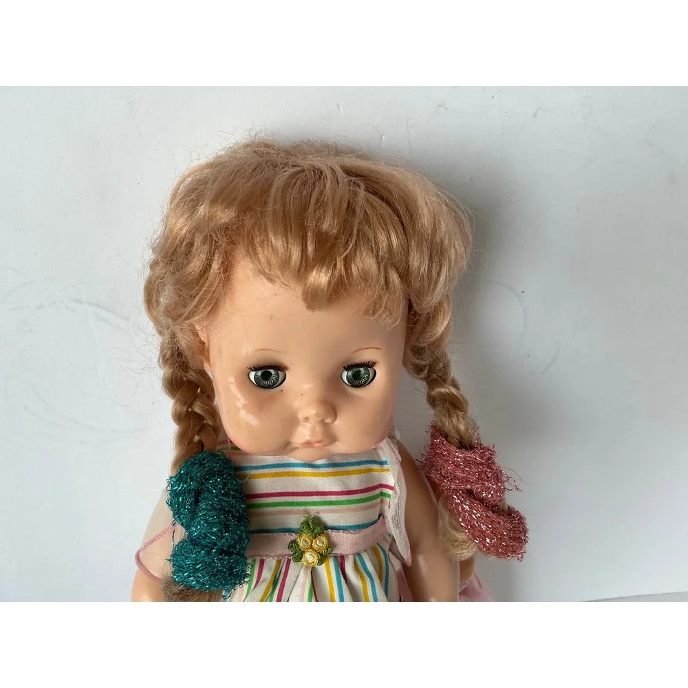 Eegee‎ Co Softina Vintage Doll Set Striped Dress Pink Lace Outfit 13in 1980s